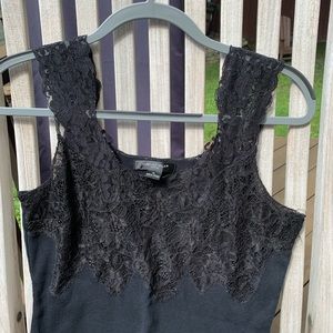 August Silk Black ribbed cotton & lace top